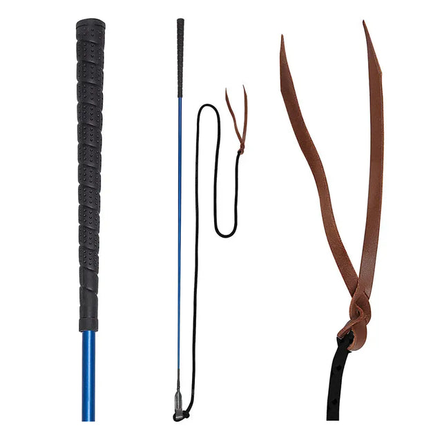 Blue and black horse riding crop with textured grip handle for waldhausen natural horsemanship touch stick use