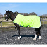 Bright lime green walker lunge rug by rhinegold with reflective trim and adjustable straps for horse walker rugs use
