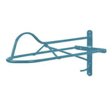 Teal metal wall mounted forward seat saddle rack with curved design for easy forward seat saddle storage