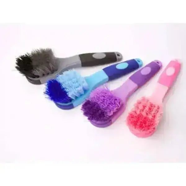 Set of colorful water bucket brushes with soft bristles and ergonomic handles in vibrant shades for easy grooming