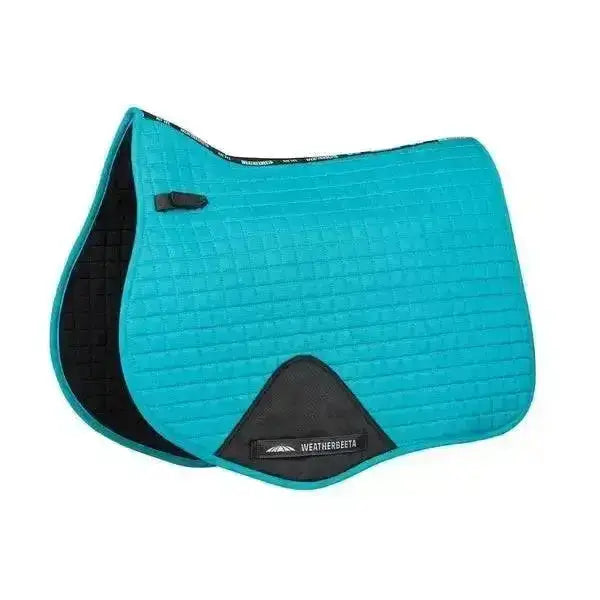 Teal quilted weatherbeeta prime all purpose saddle pad with black accents and wick easy lining for comfort