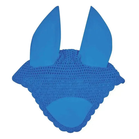 Bright blue crochet ear bonnet with stiff upright ears and scalloped edges weatherbeeta prime ear bonnet