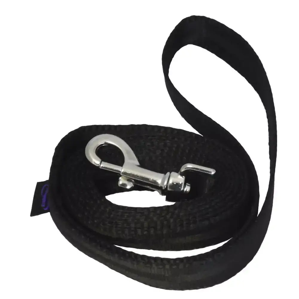 Black woven webbing 1m trigger dog leash with silver trigger clip and loop handle for easy control