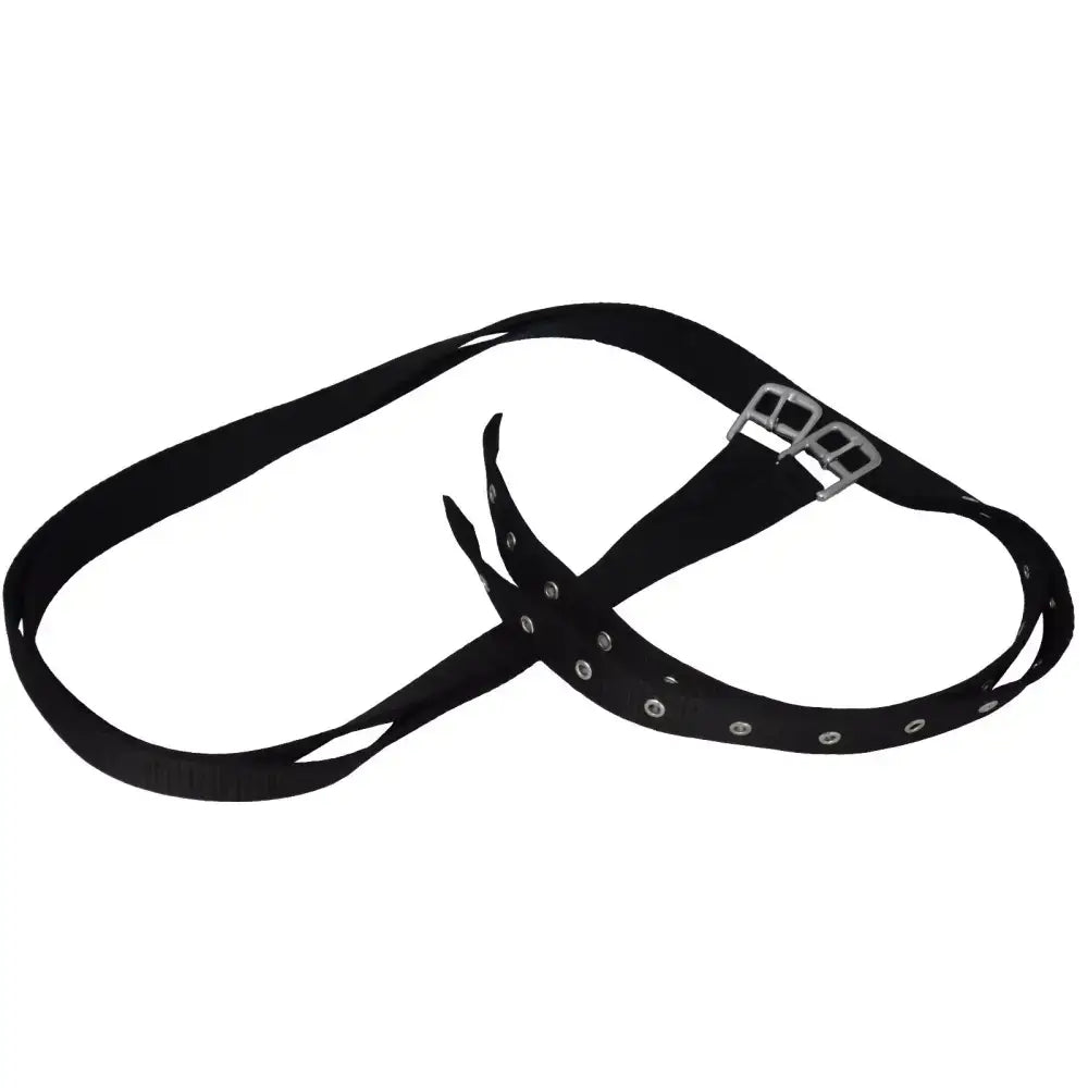 Black leather webbing stirrup leathers with nickel plated eyelets and silver buckle perfect for tack shop use