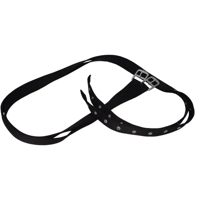 Black leather webbing stirrup leathers with nickel plated eyelets and silver buckle perfect for tack shop use