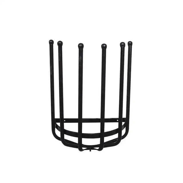 Black metal welly boot crown shoe rack with five vertical slots and curved base made of solid wrought iron giant leap forward