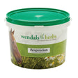 Green-lidded plastic tub of wendals respiration supplement with liquorice root included and blend naturally soothes