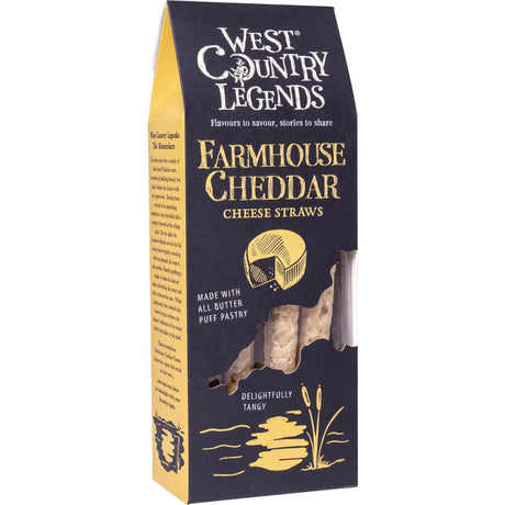 West country legends farmhouse cheddar cheese straws in dark blue and gold pack with all butter puff pastry