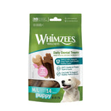 Green and white whimzees puppy package with brown bone shaped puppy treats for daily dental wellness equestrian use