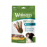 Green and white whimzees toothbrush treat pack with daily dental treats shaped like toothbrushes for dogs