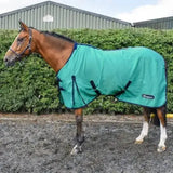 Teal whitaker allerton cotton lightweight summer sheet horse blanket with black trim and adjustable straps wheeler logo