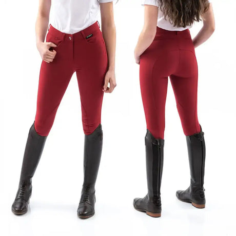 Red whitaker b126l sawley ladies breeches crimson with sleek fit and black leather knee accents