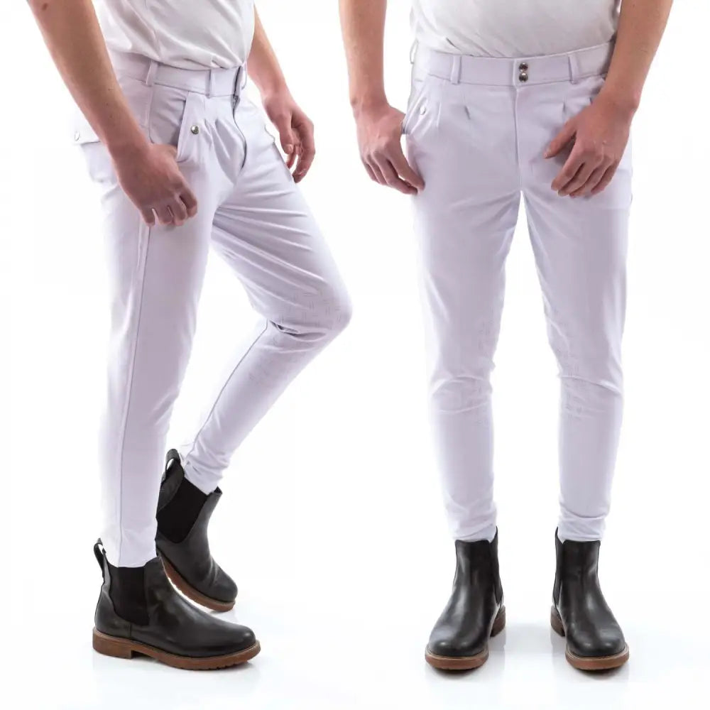 Whitaker b155m clayton mens breeches in white with sleek fit and subtle stitching for optimal riding comfort