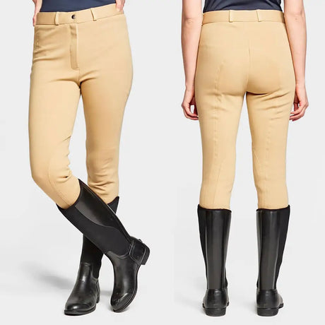 Beige whitaker b192 pateley ladies jodhpurs with fitted smooth fabric and belt loop design for riding comfort