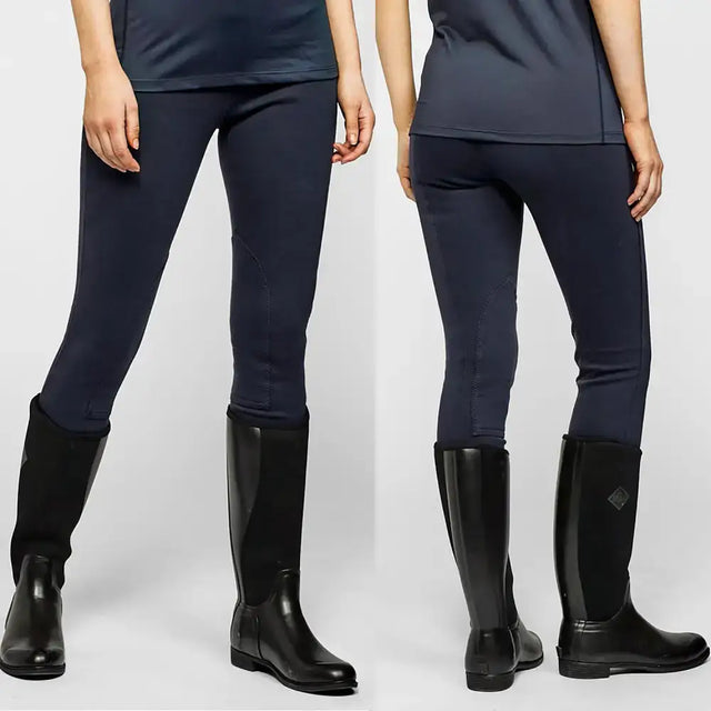 Navy blue whitaker b192 pateley ladies jodhpurs stretch leggings with smooth fit and subtle seam detailing