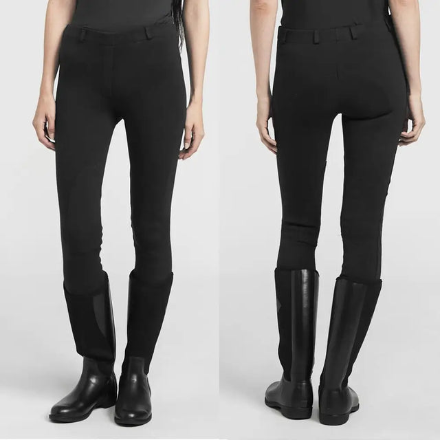 Black whitaker b193 brightside kids jodhpurs black with stretchy fabric and reinforced knee panels for riding comfort