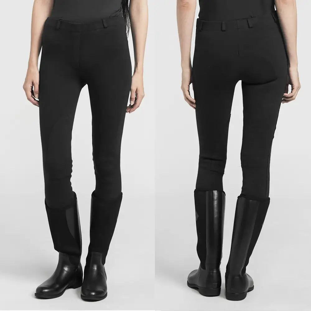Black whitaker b193 brightside kids jodhpurs with stretchy fabric and reinforced knee panels for comfy riding
