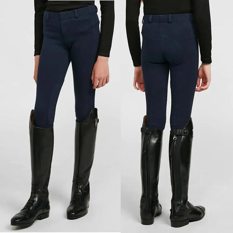 Navy fitted kids jodhpurs with elastic waistband by whitaker b193 brightside kids jodhpurs perfect for riding