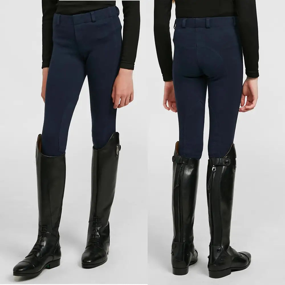 Navy fitted kids jodhpurs with elastic waistband whitaker b193 brightside kids jodhpurs for young riders