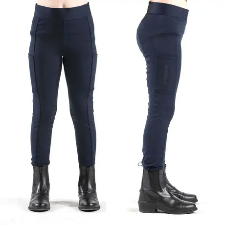 Navy blue whitaker b205k clitheroe child tights with reinforced knees and side pockets for performance riding