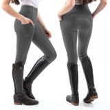 High-waisted dark gray equestrian whitaker b229l westwick ladies tights with textured panels and zippered side pockets