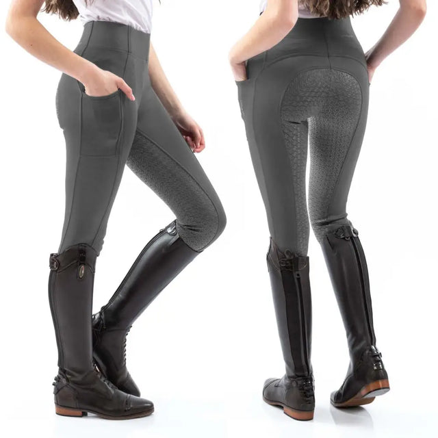 High-waisted dark gray whitaker b229l westwick ladies tights with textured panels and zippered side pockets