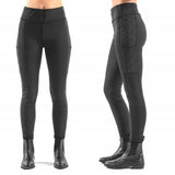 Black high waisted whitaker b255l hatfield ladies reflective tights with textured side panels for riding wear