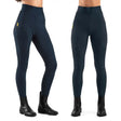 Navy whitaker b367k alderley childrens riding tights with high waist, subtle side pockets, and yellow thigh logo