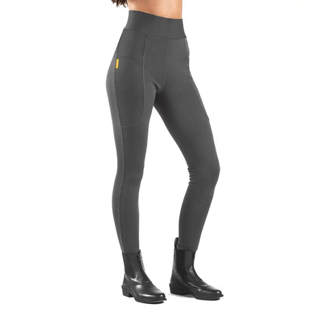 Dark gray whitaker b367l alderley ladies riding tights grey with high waist and subtle side pocket for equestrian use