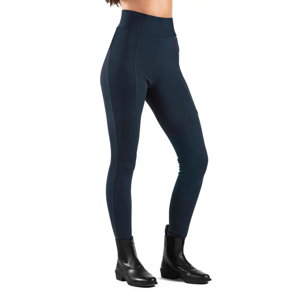 Navy whitaker b368k poynton kids riding tights with high-waisted smooth stretch fabric and subtle side seams