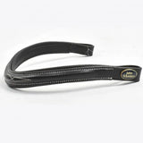 Black leather whitaker bb100 raised browband with white stitching and gold john whitaker emblem in raised browband black