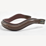 Brown leather horse bridle noseband with white stitching and john whitaker emblem in whitaker bb101 raised squared curved design