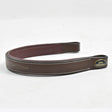 Brown leather whitaker bb102 flat browband headpiece with white stitching and john whitaker emblem in havana color