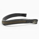 Black leather horse bridle whitaker bb103 micro-sparkle browband black with gold glitter band and white stitching