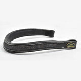 Black leather horse bridle strap with textured glittery panel and white stitching whitaker bb103 micro-sparkle browband black