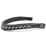 Black leather whitaker bb104 checkerboard browband black with clear and dark rhinestones and white stitching edges