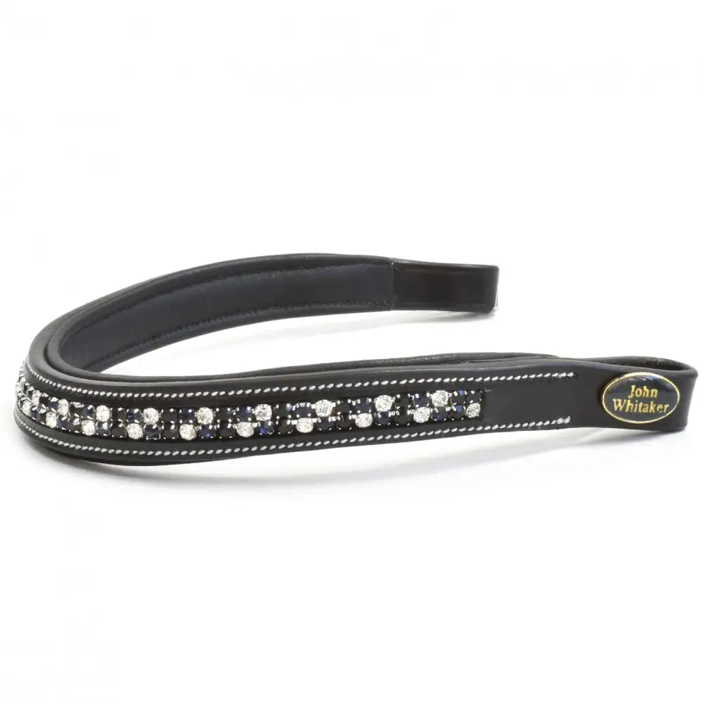 Black leather whitaker bb104 checkerboard browband black with clear and dark rhinestones and white stitching edges