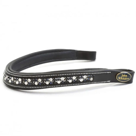 Black leather browband black whitaker bb104 checkerboard with clear and dark rhinestones and white stitching