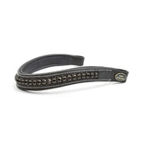 Black leather whitaker bb105 chunky crystal browband with dark rhinestones and white stitching for horses