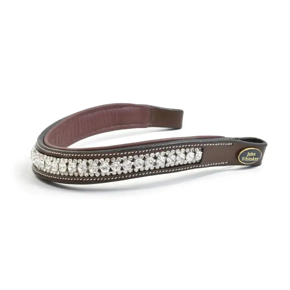 Brown leather whitaker bb105 chunky horse bridle with crystal browband havana silver and gold john whitaker plaque
