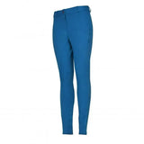 A pair of vibrant blue whitaker birstall lady knitted breeches with a sleek fit and subtle thigh branding