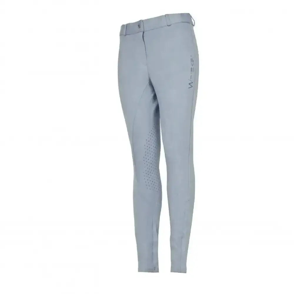 Light gray whitaker birstall lady knitted breeches with perforated thighs and logo embroidery near waistband