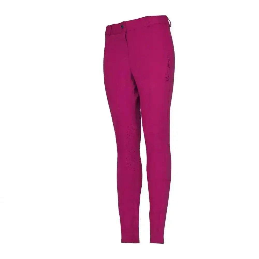Fuchsia whitaker birstall lady knitted breeches with sleek fit and subtle branding on the thigh