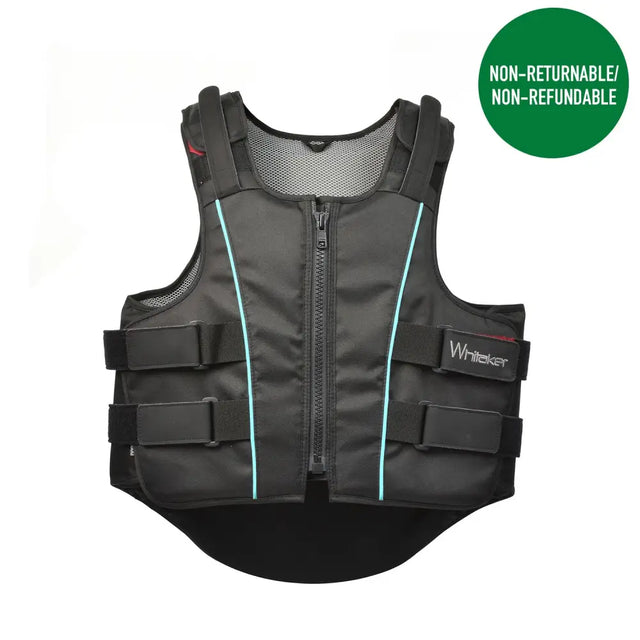 Whitaker body protector childrens black weighted vest with light blue piping and mesh panels by Black Whitley