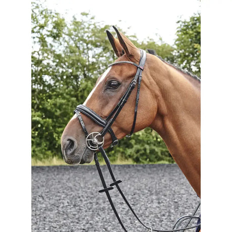 Black leather whitaker br078 barton bling flash bridle with silver hardware and decorative chain detail
