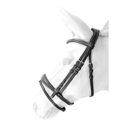 Black leather whitaker br100 venice bridle with silver buckles and reins black stitched for riding comfort