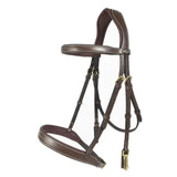 Brown leather havana snaffle bridle with white stitching and brass hardware whitaker br104 madrid br104 havana