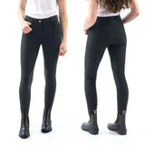 Black whitaker clayton grip knee breech with reinforced mesh panels on thighs and subtle logo on ankle cuffs