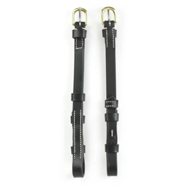 Black leather whitaker cp100 billet cheek pieces black with gold-toned buckles and white stitching