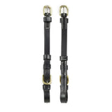 Whitaker cp101 buckle cheek pieces black leather horse bit straps with gold buckles and white stitching